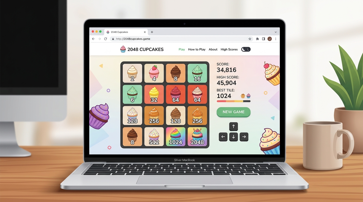 2048 cupcakes gameplay interface and dessert tiles