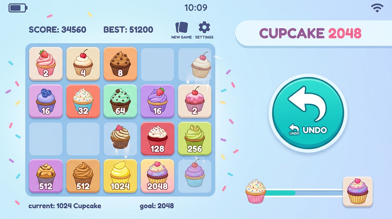 2048 Cupcakes with undo practice mode gameplay screen